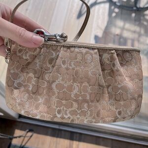 Coach Wristlet Tan Gold Silver Shimmer
